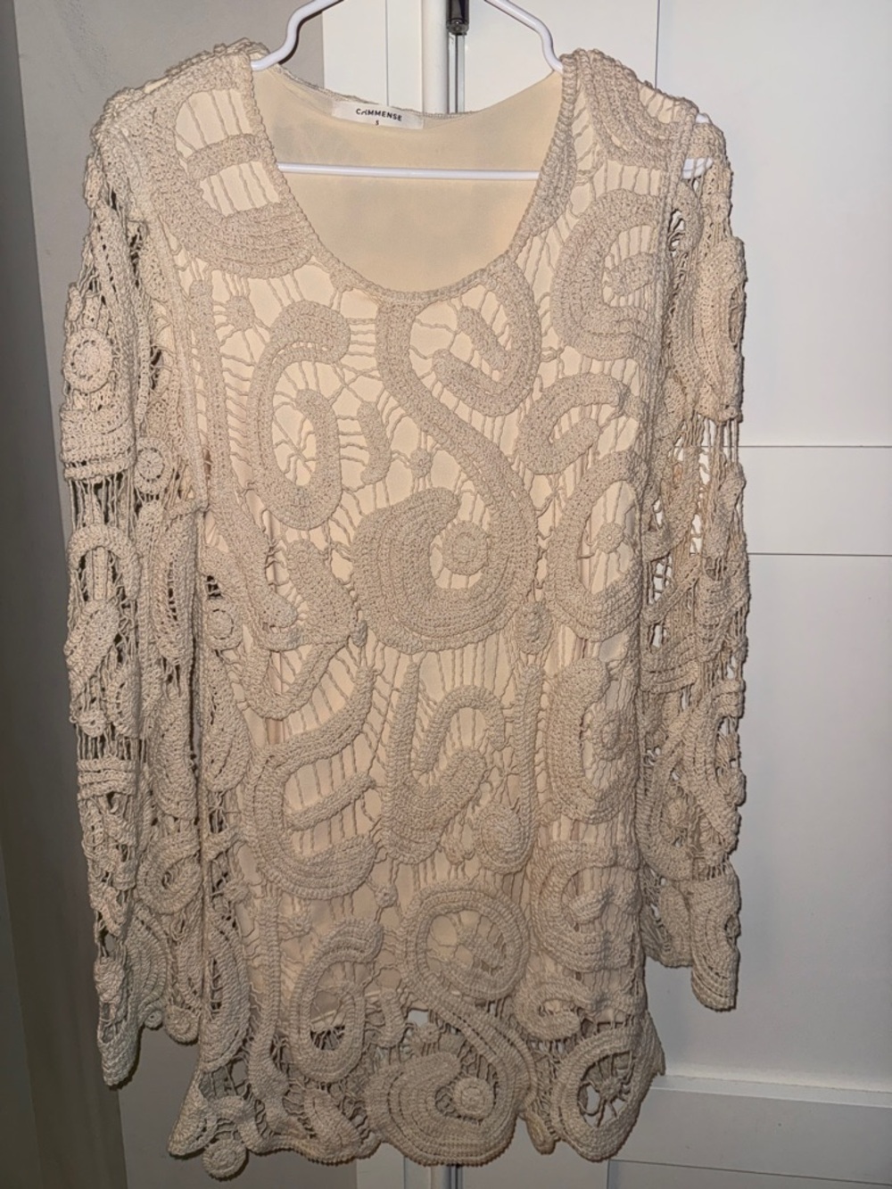 Commense Cream Crochet Midi Dress